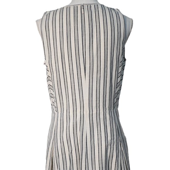 Last Call!* Lafayette 148 Cotton/Linen Blend Grey/White Striped Sleeveless Dress - Picture 6 of 9